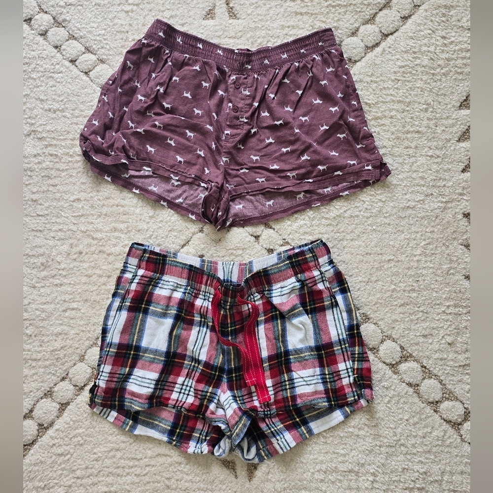 PINK Victoria's Secret & Old Navy Pajama Shorts Set - Burgundy and Plaid